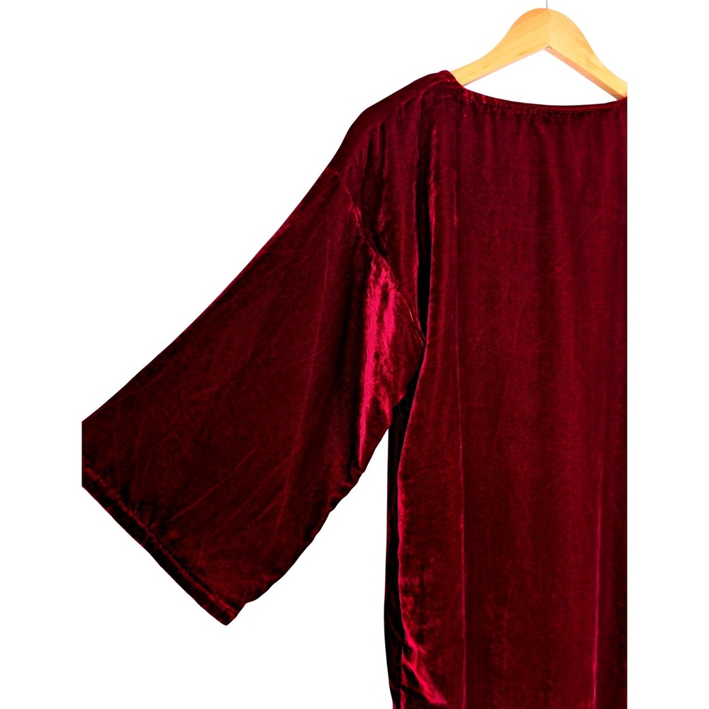 Vintage J. Peterman Crushed Velvet Maxi Caftan Kaftan Dress Wine Red‎ Large - Picture 6 of 10